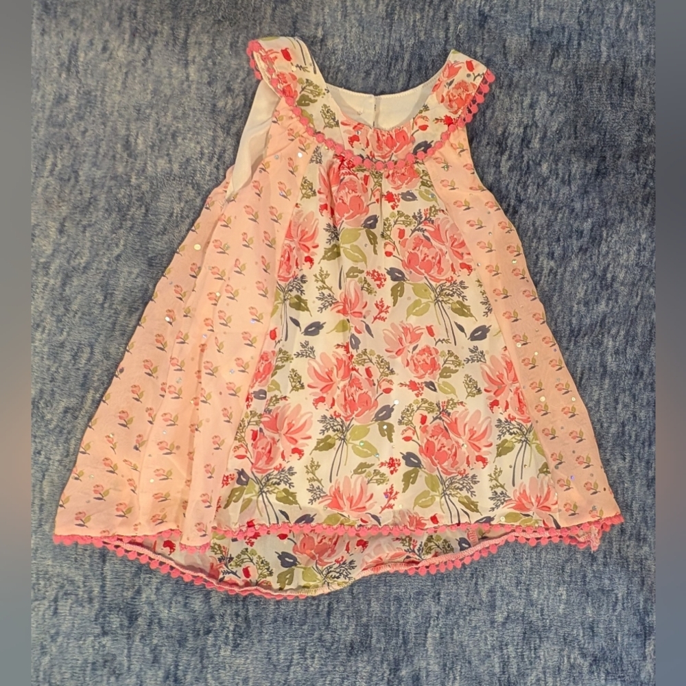 Girls' Pink Floral Ruffle Neck Tunic